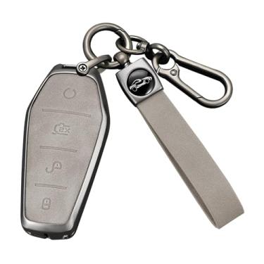 Imagem de HIBEYO Capa de chaveiro compatível com acessórios BYD Capa de liga de zinco compatível com BYD Atto 3 Han EV Dolphin durável Second Song Pro Tang Dm Qin Plus MAX Yuan Key Case - Chaveiro longo cinza