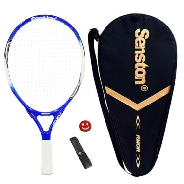 Imagem de Senston raquete de tênis infantil de 48 cm e 58 cm para crianças, meninos, meninas, raquetes de tênis com capa de raquete, BlueWhite, 19 inch