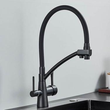 Imagem de Torneiras de cozinha filtradas Torneira de cozinha de purificação Torneira de cozinha com filtro de água giratório 360 para cozinha Torneiras de cozinha de três vias Torneira, B Preto fosco
