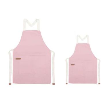 Imagem de Avental Infantil e Adulto Rosa Algodao Cozinha Artes Pintura Pais e Fi