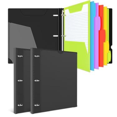 Imagem de INFUN Caderno de fichário telescópico tudo-em-um - 2 peças - fichário recarregável de 3 anéis com 1 pasta de bolso móvel de plástico, 5 divisórias de plástico, papel milimetrado e papel pautado para