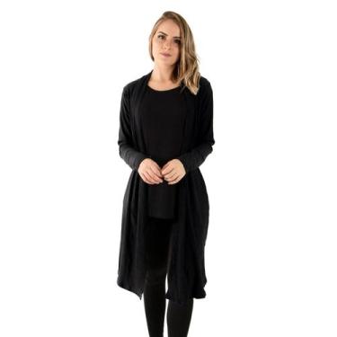 Imagem de Cardigan Feminino Canelado Kimono Manga Longa - blees, Preto, M