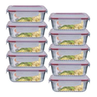 Imagem de 10 Potes Hermetico Vidro Borosilicato Canelado 640ml Marmita - Belo Vi