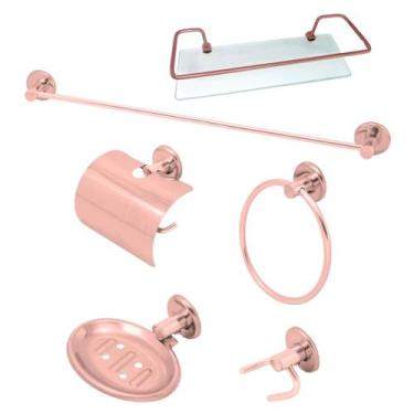Imagem de Kit Acessórios P/ Banheiro Aço Inox 6 Peças Reto Rose - Montelar Acaba