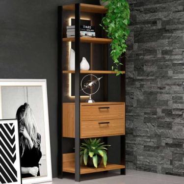 Imagem de Estante para Livros Home Office 100% Mdf 2 Gavetas Freijó/Preto - Pano