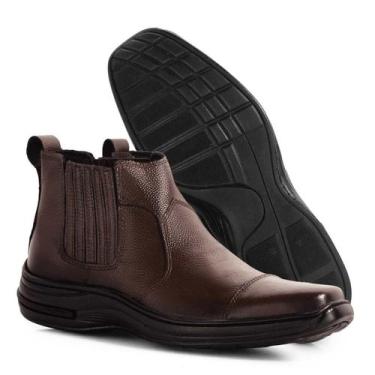 Imagem de Botina Masculina Couro Conforto Bota Leve Macia Preta ou Marrom Infant