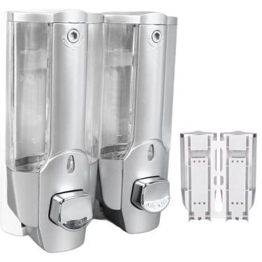 Imagem de Dispenser Duplo Higienico Alcool Gel Sabonete Liquido Shampoo Loja Com