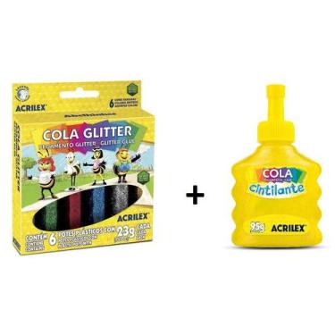 Imagem de Cola Glitter 6 Cores + Cola Cintilante 95g Amarelo Acrilex
