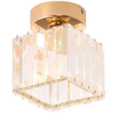 Imagem de Luminária Lustre Plafon Teto 17cm  Metal Dourado 20 Cristais Gimpo KJG
