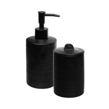Imagem de Kit Banheiro Cerâmica 2 Peças Dispenser Porta Algodão De Pia - LYOR