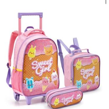 Imagem de Kit 3 Peças Mochila Rodinha Sorvete Sweet Girl Novo Com Estojo Lanchei