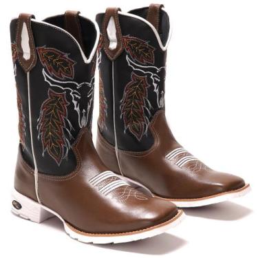 Imagem de Bota texana country bordada sola branca confortável cano longo botina 