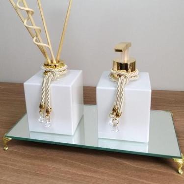 Imagem de Kit Lavabo Difusor Porta Sabonete Bandeja Espelhada Organizadores Banc