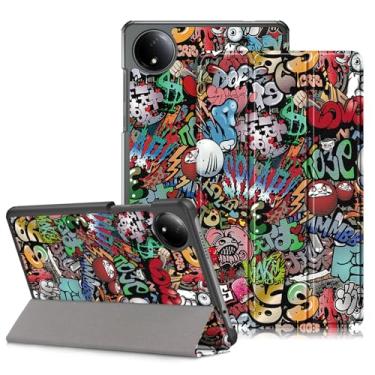 Imagem de DINGGUAGUA Capa compatível com Xiaomi Redmi Pad SE 22.1 cm 2024, leve, suporte de três dobras, capa inteligente fina, graffiti