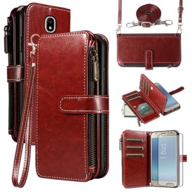 Imagem de Asuwish Capa de telefone para Samsung Galaxy J3 Luna Pro J 3 Prime 2017 Emerge 3J Eclipse Mission Capa com protetor de tela e cordão com zíper carteira porta-cartão suporte celular S327VL feminino