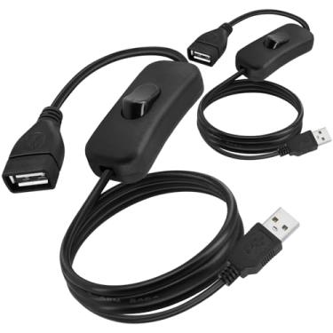 Imagem de BENACES Pacote com 2 cabos de interruptor de alimentação USB, cabo de extensão de carregador USB macho para fêmea, com interruptor liga/desliga para pequenas lâmpadas de mesa, lâmpadas de LED, etc