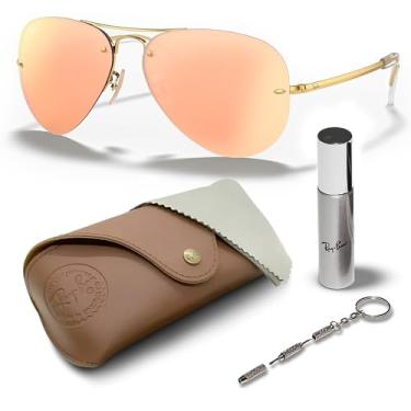 Imagem de Ray-Ban RB3449 Óculos de sol em forma de piloto para homens e mulheres com kit oficial RAYBAN Eyewear, Armação dourada polida Arista | Lente espelhada de cobre, 59 mm