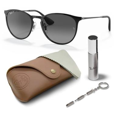 Imagem de Ray-Ban RB3539 ERIKA Óculos de sol polarizados em formato Phantos com kit de óculos – protetores de nariz ajustáveis – Óculos de sol retrô formais e casuais ideais, Armação preta polida | Lente cinza,