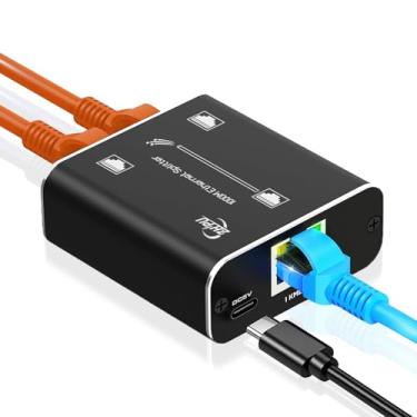 Imagem de Mxtgifar Divisor Ethernet de 3 portas – Divisor Ethernet Gigabit 1 em 2 saídas de alta velocidade 1000Mbps com cabo de alimentação USB para cabo Cat5/5e/6/7/8