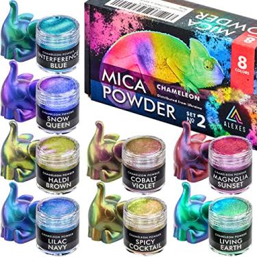 Imagem de Cameleon Mica Powder – 8 cores camaleão pó conjunto 2 – Mica mudança de cor ALEXES – Pó de mica holográfico para copo, resina epóxi, pinturas, fabricação de sabão, bombas de banho, lodo