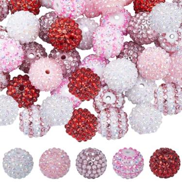 Imagem de SUNNYCLUE 36 peças de contas de strass 20 mm resina vermelha grosso chiclete contas grossas granel diamante bola de discoteca espaçadores de strass para fazer joias, pulseira, colar, caneta