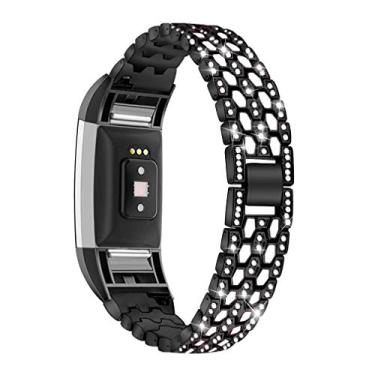 Imagem de GIMart Pulseira brilhante compatível com Fitbit Charge 2, pulseira de metal para Fitbit Charge 2 HR Fitness Tracker (preto)