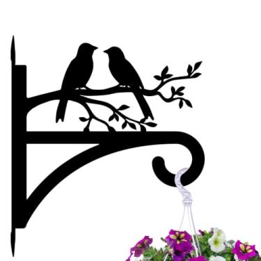 Imagem de peacoblue Ganchos de ferro para pendurar plantas internas ao ar livre, vasos de samambaias, lanterna, alimentador de pássaros, 30,5 x 34,5 cm, suporte de parede de metal resistente ao clima para