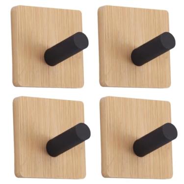 Imagem de Kit 4 Ganchos autoadesivos em bambu e metal preto gancho adesivo Suporte toalha suporte banheiro porta pano de prato cozinha gancho parede gancho de parede suporte toalha