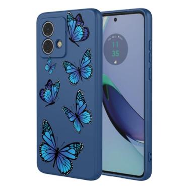 Imagem de HTXWXJC Capa de telefone para Moto G84, Motorola G84 XT2347 capa à prova de choque flexível bumper TPU capa macia padrão borboleta capa de telefone para Motorola Moto G84 borboleta azul