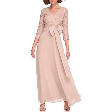 Imagem de Jessica Howard Vestido longo feminino de renda manga 3/4 gola V – vestido para ocasiões especiais, Champanhe, 40