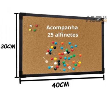 Imagem de Quadro De Aviso Cortiça MDF Preto 40x30cm Stalo +25 Alfinete