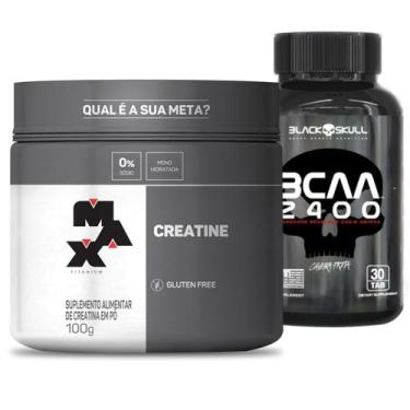 Imagem de Kit Creatina Pura 100g Max Titanium + Bcaa 30 Caps Black Skull