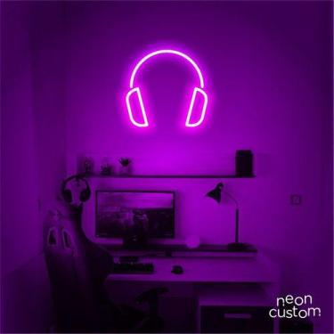 Imagem de luminaria letreiro Neon Led Fone De Ouvido 80x80 luminoso decoração p/