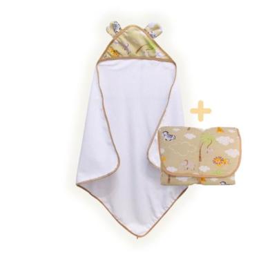 Imagem de kit Toalha de Banho Infantil com Capuz + Trocador de Fraldas Portátil 