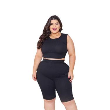 Imagem de Conjunto Cropped + Shorts Plus Size Verão Cg - La-Bella Modas , Preto,