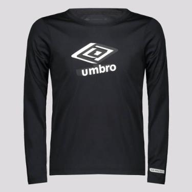 Imagem de Camisa Manga Longa Umbro Basic Uv Juvenil Preta, 8 ANOS