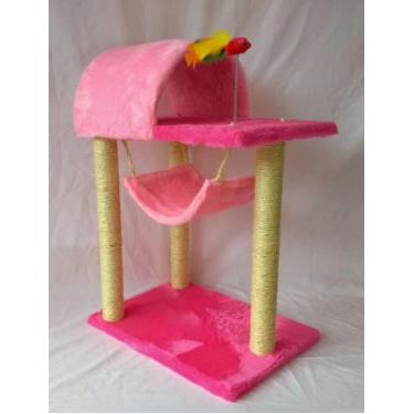Imagem de Arranhador Para Gatos Com Toca E Rede - Rosa Pink/Rosa Bebê - Akara Do