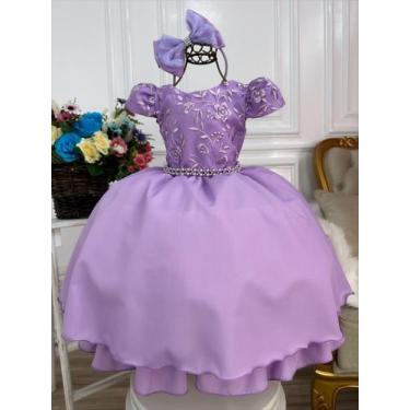 Imagem de Vestido infantil lilás c/ renda e cinto de pérolas tiara - puzzle, 10