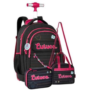 Imagem de Kit mochila de rodinha lancheira estojo Luluca oficial, Preto