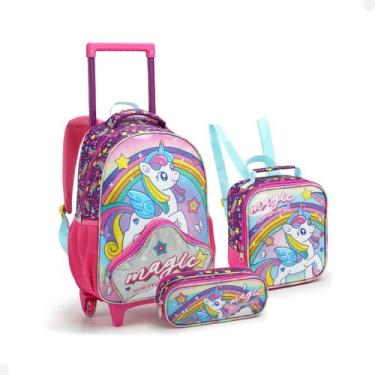 Imagem de Kit Escola Mochila Rodinha Lancheira Estojo Menina Unicornio - SEANITE