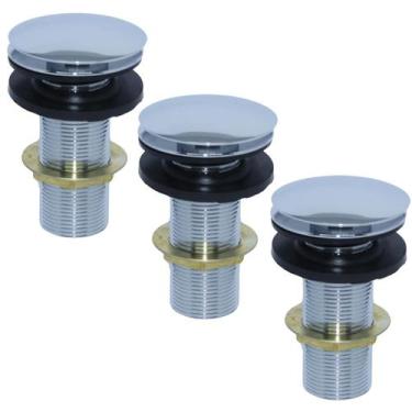 Imagem de Kit 03 Válvula Ralo Click 7/8 Metal P/ Pia e Cuba Cromada - Montelar A