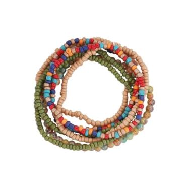 Imagem de Azusa Sun Pulseira com franjas de cristal de contas de arroz para mulheres, meninas, feita à mão, boêmio, colorido, empilhável, conjunto de pulseiras elásticas em camadas de sementes multicoloridas
