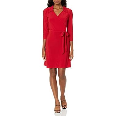 Imagem de Star Vixen Vestido curto feminino plus size manga 3/4 ponte stretch silhueta clássica, Vermelho, G