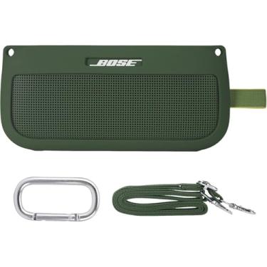 Imagem de co2CREA Capa de silicone macio de substituição para alto-falante portátil Bose SoundLink Flex Bluetooth (capa de silicone, capa verde cipreste)