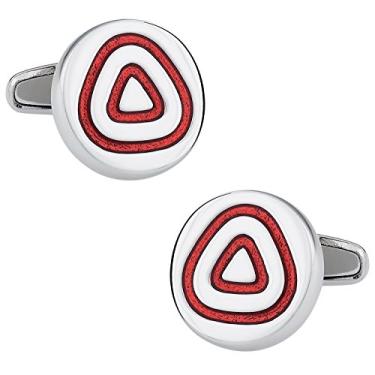 Imagem de Abotoaduras de prata com caixa de apresentação Cuff-Daddy inteligentes vermelhas esmaltadas redondas