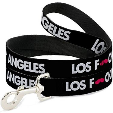 Imagem de Buckle-Down Coleira para cães Los Fckin Angeles bigode preto branco rosa 1,82 m de comprimento 1,27 cm de largura