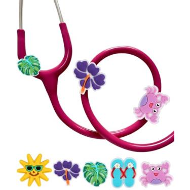 Imagem de Plifal Etiqueta de pingente de estetoscópio para enfermeira - 5 peças de etiqueta de caranguejo de estetoscópio tropical fofo acessório personalizado adequado para MDF Littmann vários estilos,