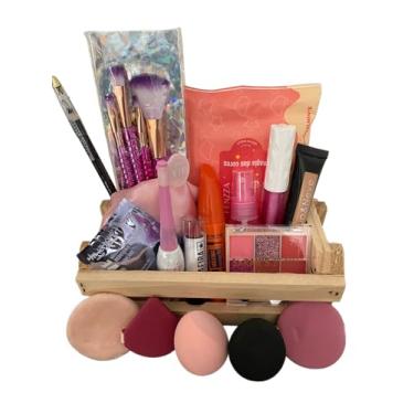 Imagem de Kit de Maquiagem Profissional, Conjunto de Pincéis, Esponjas, Batons e Paleta de Sombras com 20 itens.