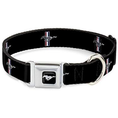 Imagem de Buckle-Down Coleira para cães com fivela de cinto de segurança - Ford Mustang com repetição do logotipo de barras - 3,8 cm de largura - serve para pescoço de 40,6 a 58,4 cm - Médio