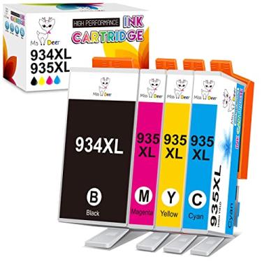 Imagem de Miss Deer Pacote combo de cartuchos de tinta 934 e 935 compatível com HP 934XL 935XL funciona com HP Officejet Pro 6830 6230 6835 6812 6815 6820 6220 6800(BK, C, M, Y) pacote com 4